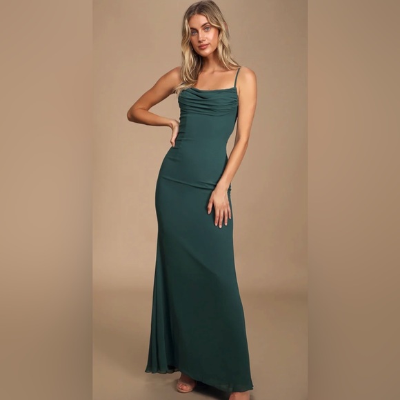 Lulus Dresses & Skirts - Lulus Captivated Cowl Neck Gown Emerald Green Size 4